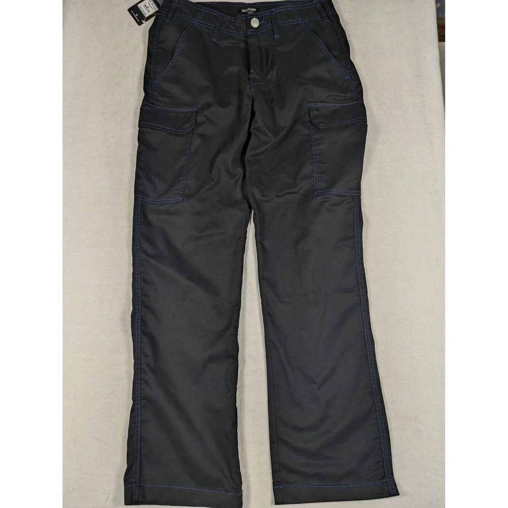 NEW True Religion Mens Cargo Pants Jet Black Pacific Blue Stitching Size 36